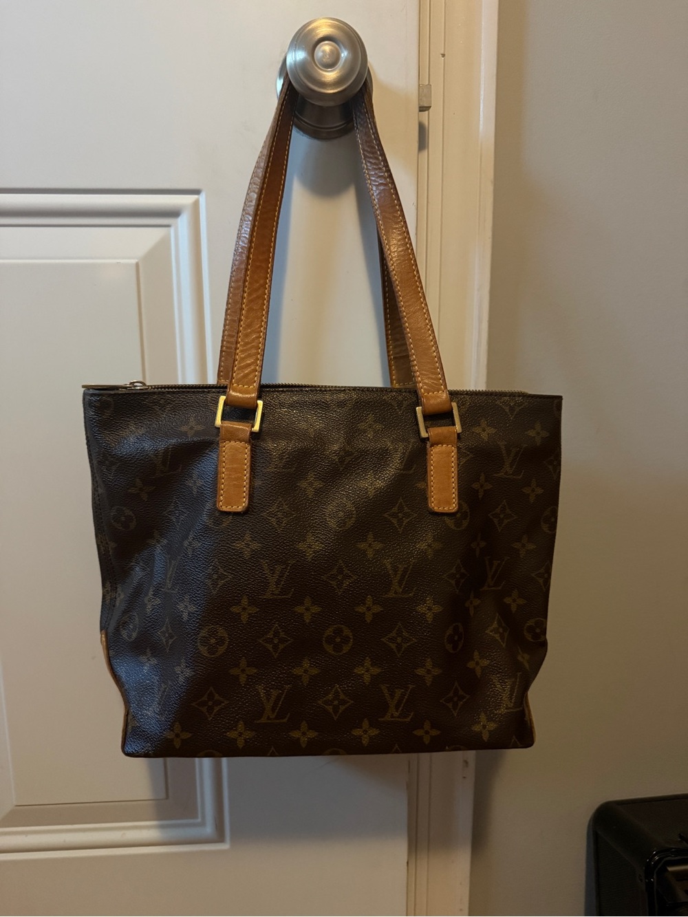 Louis Vuitton Brown Monogram Canvas Shoulder Tote with Tan Straps
